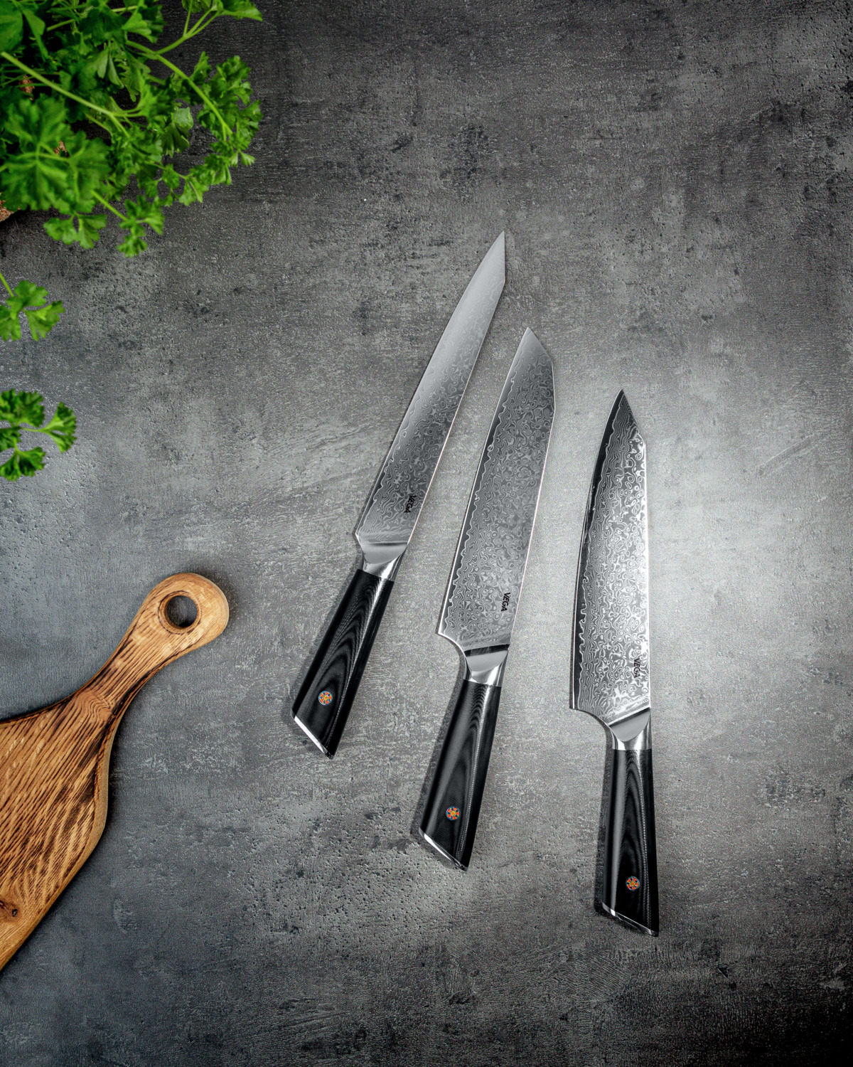 VEGA Aurora Damascus Steel Carving Knife, 67 Layer Blade, 33.5 cm Total Length, 15 Degree Double-Sided Edge, Ergonomic G10 Handle, Professional Kitchen Cutlery
