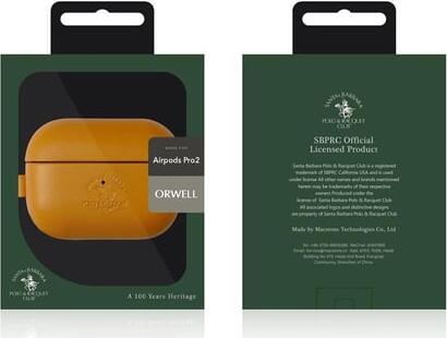 Santa Barbara Polo & Racquet Club Orwell Leather Case for Apple AirPods Pro 2, Shock-Absorbent Protective Cover with Strap and Carabiner Keyring