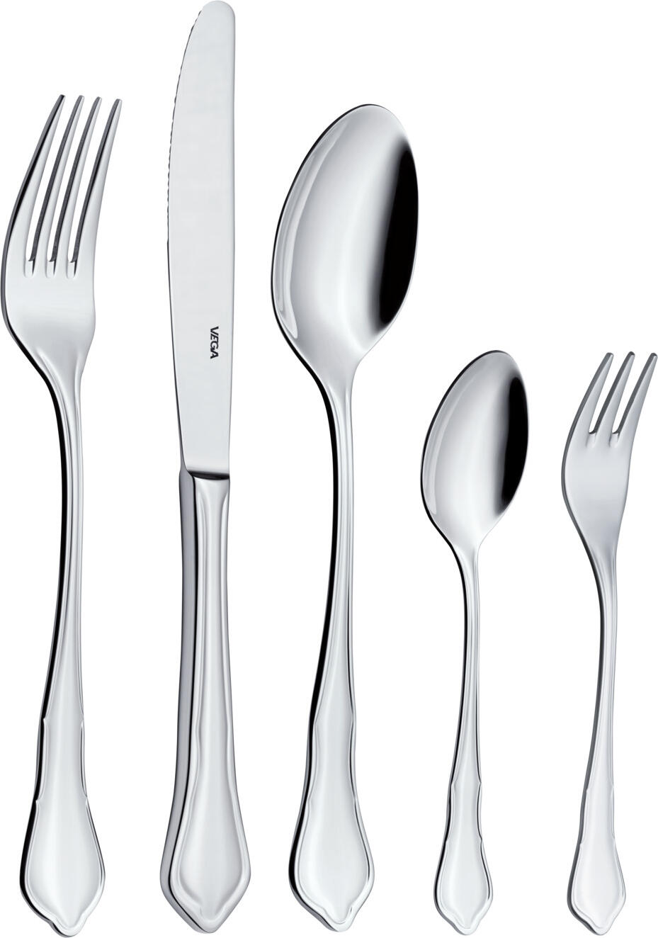VEGA Chippendale Cutlery Sample Set, 5 Pieces, 13/0 Stainless Steel, Silver, Classically Elegant Design