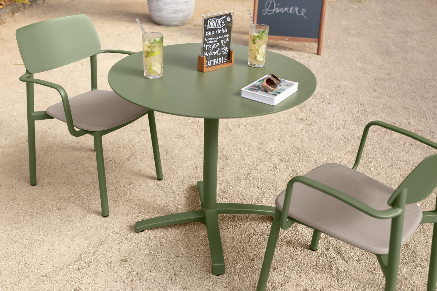 VEGA Taipa Outdoor Aluminum Table, Round Folding Top, 80cm Diameter, 72cm Height, Powder Coated, Rust-proof, UV and Scratch Resistant, Olive