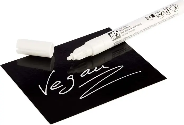 APS Liquid Chalk Marker, White, 2mm Tip, Wet-Wipeable Opaque Ink for Glass, Chalkboards and Smooth Surfaces, Made in Germany, 2 Pack