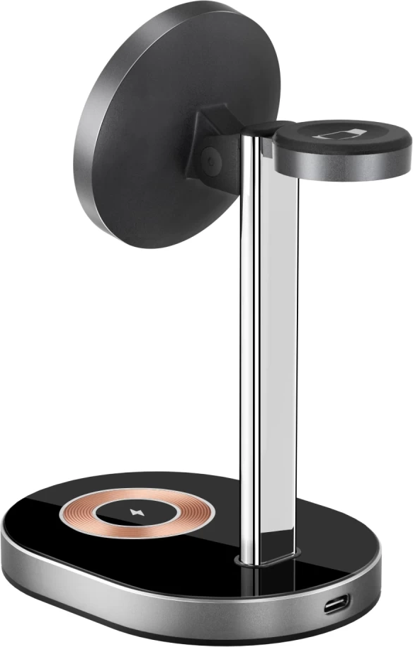 Incarcator Wireless 3in1 WIWU Light Shadow Wi-W003, Statie de Incarcare Magnetica 15W pentru iPhone 12-15, Apple Watch si AirPods, Aliaj Aluminiu si Acrilic