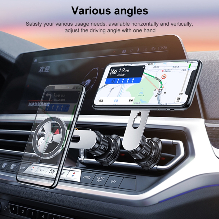 Suport Auto Magnetic Wiwu CH026, Prindere Grila Ventilatie Forma L din Aliaj de Aluminiu, Rotire 360 Grade pentru Smartphone-uri 4-6 inch