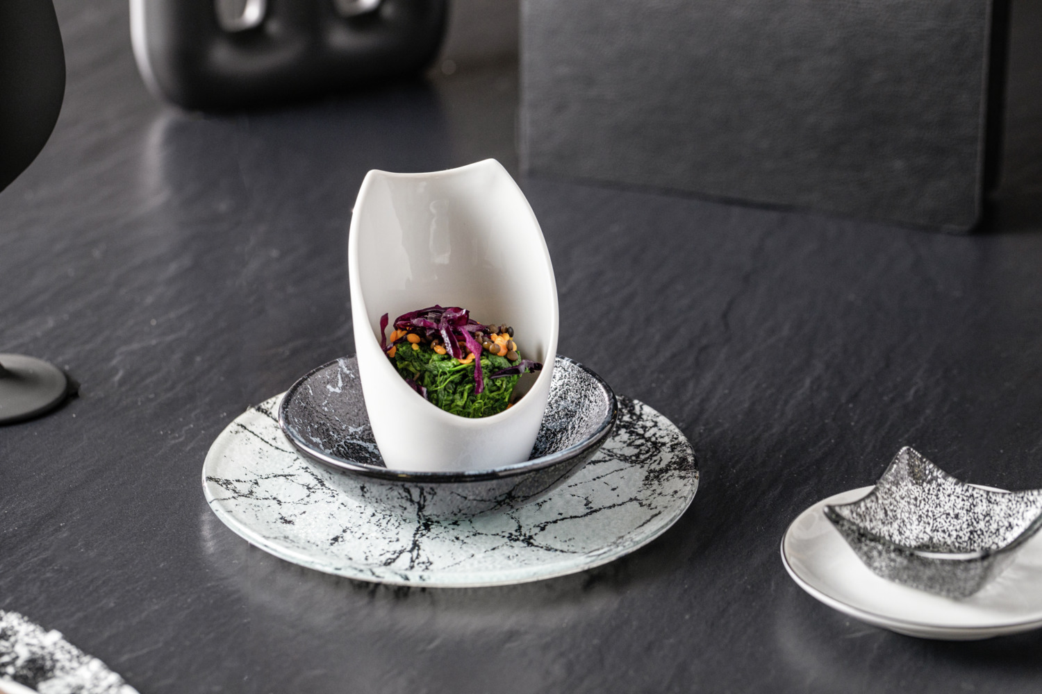 LUSINI Contrast White Porcelain Bowl with Edge Cutout, 4 pieces, 85 ml, 12.5 cm, Dishwasher and Microwave Safe