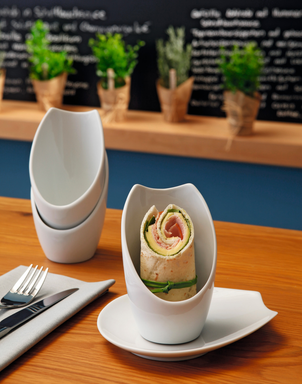 LUSINI Contrast White Porcelain Bowl with Edge Cutout, 4 pieces, 85 ml, 12.5 cm, Dishwasher and Microwave Safe