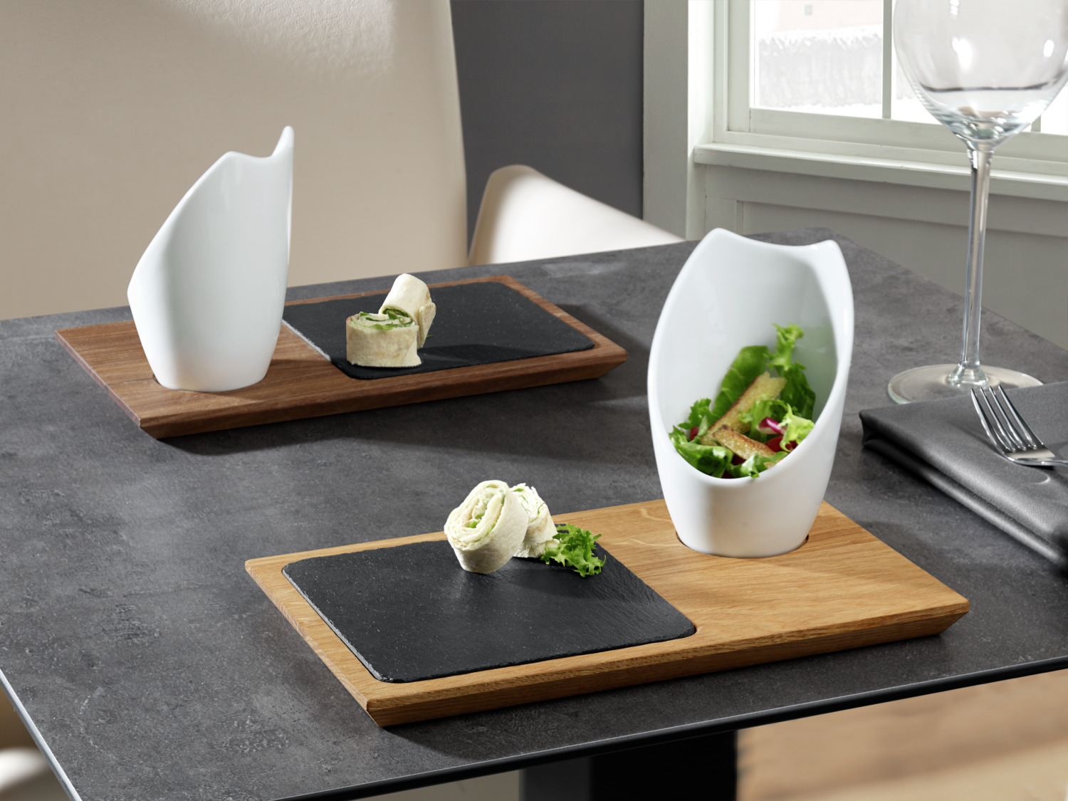 LUSINI Contrast White Porcelain Bowl with Edge Cutout, 4 pieces, 85 ml, 12.5 cm, Dishwasher and Microwave Safe