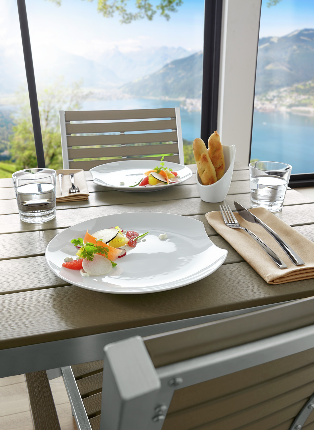 LUSINI Contrast White Porcelain Bowl with Edge Cutout, 4 pieces, 85 ml, 12.5 cm, Dishwasher and Microwave Safe