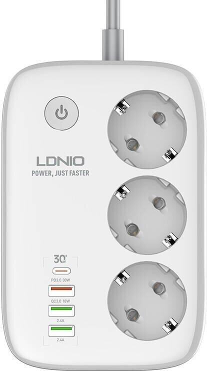 Prelungitor Inteligent Wi-Fi LDNIO SEW3452, 3 Prize EU, 4 Porturi USB (USB-C PD 30W, QC 3.0 18W), Control Aplicatie Tuya, 2500W, Cablu 2m, Alb