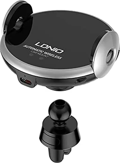 Suport Auto cu Incarcare Wireless LDNIO MA02, Putere 15W, Port USB-C, Rotire 360 Grade, Prindere Grila Aer, Certificare Qi, Design Ajustabil