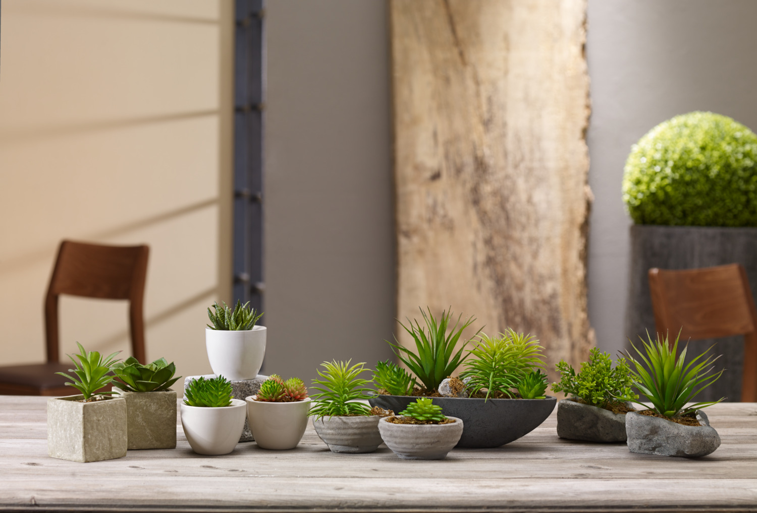 Vega Kisha Decorative Arrangement Set, 3 Piece Ceramic and Plastic Pots, White, 9 cm Diameter, 13 cm Height