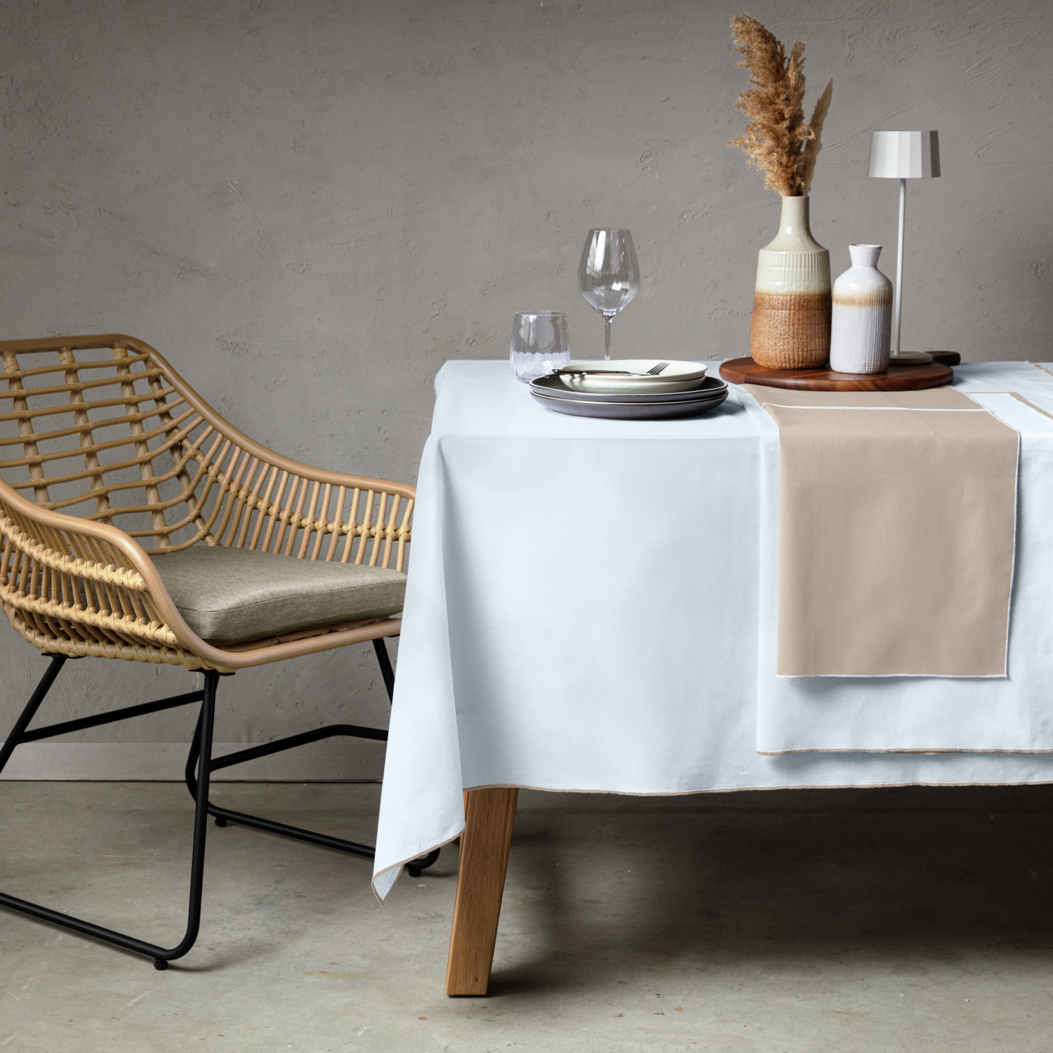 ERWIN M. LUSINI Breda Square Tablecloth, 80 x 80 cm, White, 70% Cotton 30% Linen, OEKO-TEX Standard 100, Durable and Easy Iron