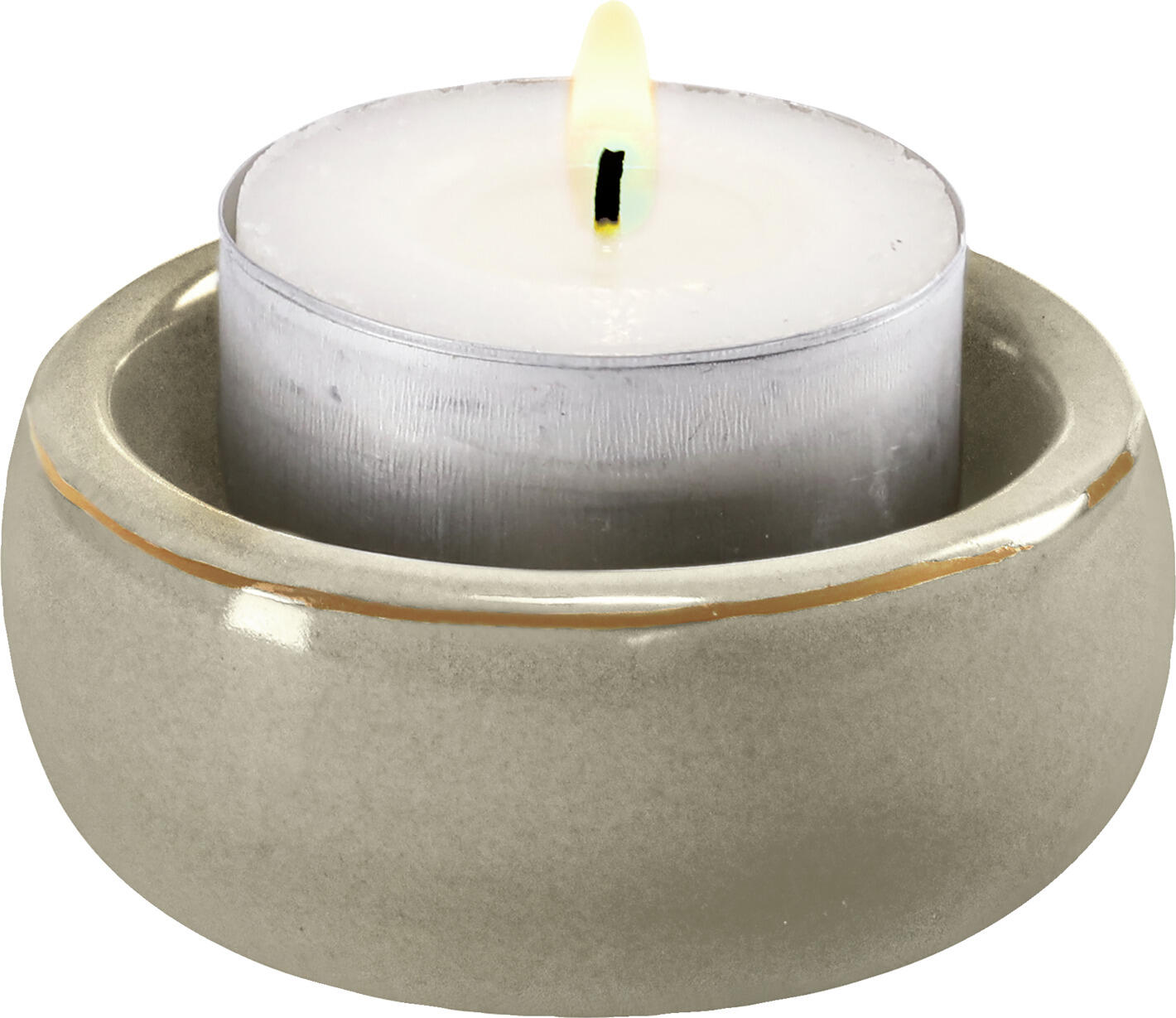 Vega Momoka Porcelain Tealight Holder, Taupe Bowl-Shaped Candle Holder with Gold Rim, 6.2 cm Diameter, Dishwasher Safe