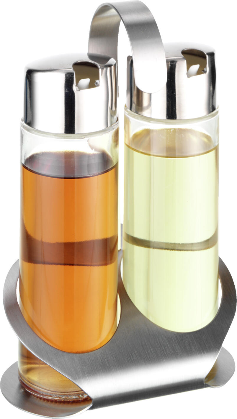 PULSIVA LUSINI Solutions GmbH Oil and vinegar dispenser Concerto Öl- und Essigspender Concerto Oil and vinegar dispenser Concerto; 12x20.8x8.5 cm (WxHxD); silver Öl- und Essigspender Concerto; 12x20.8x8.5 cm (BxHxT); silber Modern cruet for vinegar and oil made of chrome stainless steel 18/0, rustproof. Jars with 170 ml capacity each. Dishwasher safe. Öl- und Essigspender aus Chrom-Edelstahl 18/0, rostfrei. Gläschen mit je 170 ml Inhalt. Spülmaschinenfest.
