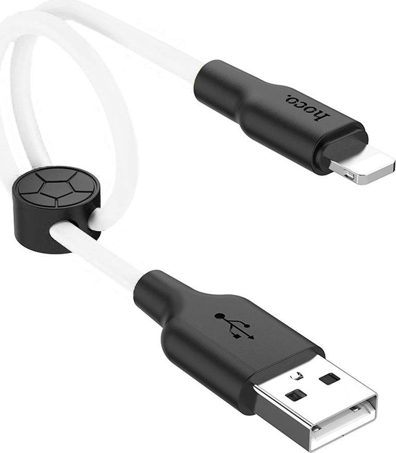 Hoco X21 Plus USB to Lightning Cable 0.25m Silicone Charging and Data Sync Cable 2.4A with Cable Organizer Clip for Apple Devices