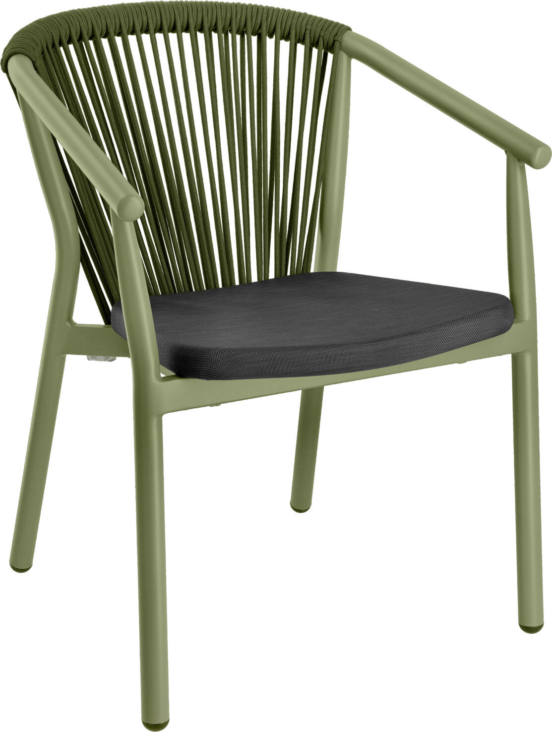 VEGA Calvo II Outdoor Stacking Chair, Powder-Coated Aluminum Frame, Rope Wickerwork Backrest, Weatherproof and UV-Resistant, 58x60x79 cm