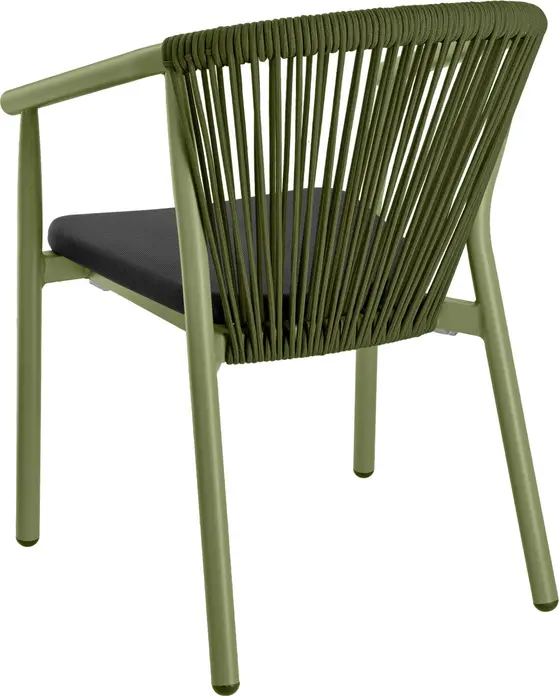 VEGA Calvo II Outdoor Stacking Chair, Powder-Coated Aluminum Frame, Rope Wickerwork Backrest, Weatherproof and UV-Resistant, 58x60x79 cm
