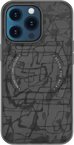 Husa ROCK Moca Magnet Protection pentru iPhone 13, Design Marmura Gri, Culoare: Gri, cu Suport Magnetic Integrat pentru Carduri, Protectie Ridicata