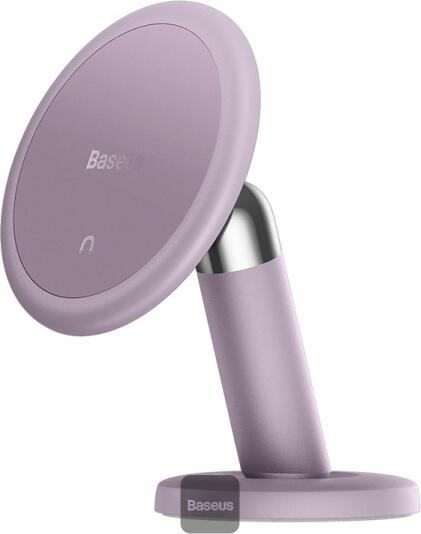 Suport Auto Magnetic Baseus C01 pentru Bord cu Adeziv, Culoare Mov Crem, 4 Magneti de Neodim, Rotire 360 Grade, Clip pentru Cablu, Compatibilitate Universala
