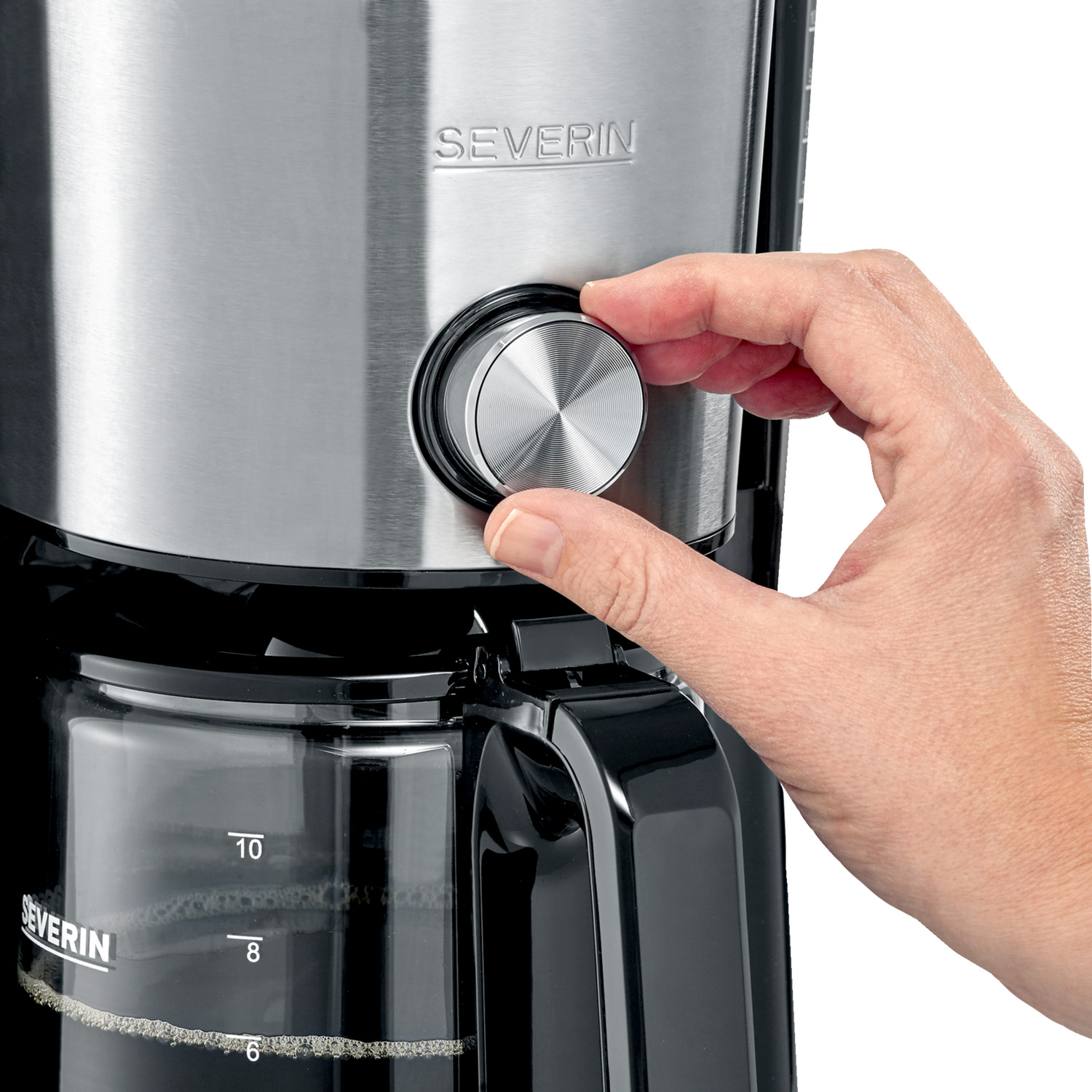 Severin KA 4825 Filter Coffee Machine, 1000W, 1.25L Glass Jug, AromaSwitch for Adjustable Strength, Drip Stop and Keep-Warm Function, Silver/Black