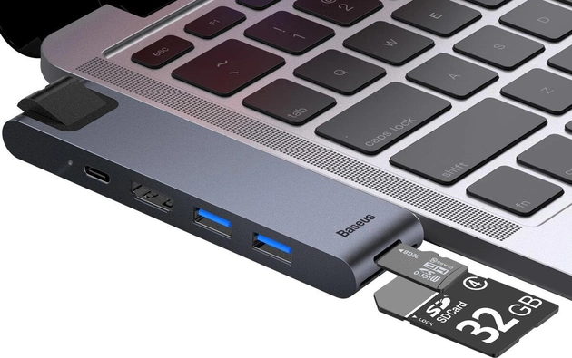 Hub inteligent USB Baseus Thunderbolt C+Pro, stație de andocare cu șapte într-un greu, gri.