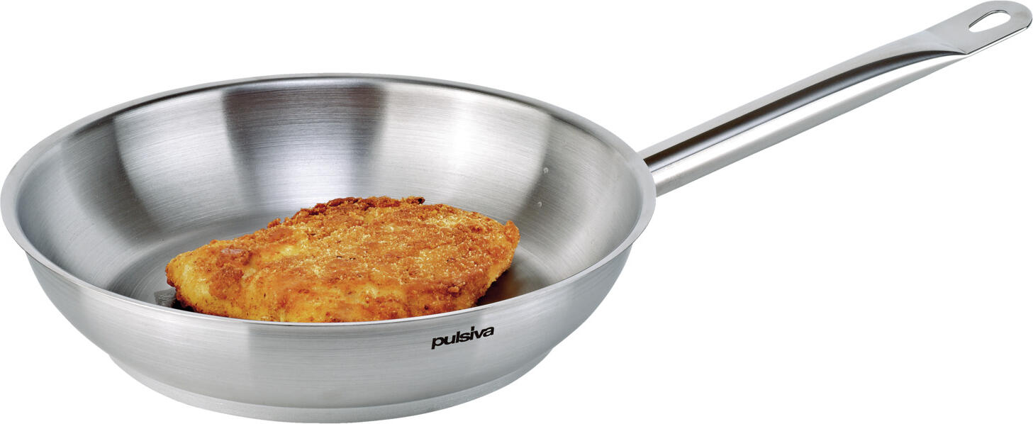 Pulsiva Profession Frying Pan, 24 cm, 2 L, 18/10 Chrome-Nickel Stainless Steel, Sandwich Base with 6mm Aluminum Core, Induction Compatible, Silver