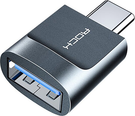 Rock USB 3.0 to Type-C Adapter, USB-A Female to USB-C Male, 5 Gbps High Speed Data Transfer, OTG Support, Metallic Housing, Grey/Silver