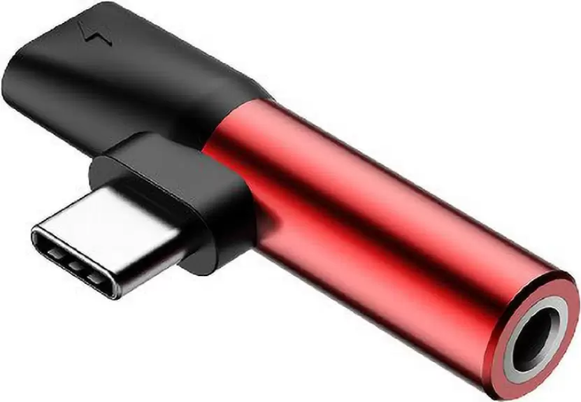 Adaptor Baseus L41 USB-C la Jack 3.5mm si USB-C pentru Incarcare, Convertor Audio 2-in-1 pentru Muzica si Incarcare, TPE si Aluminiu, 1A Max, Roșu