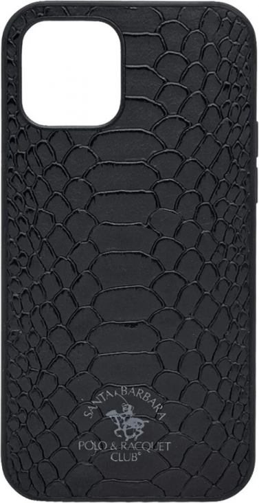 Santa Barbara Polo & Racquet Club Case for Apple iPhone 14 Pro Max, Black Eco-Leather with Reptile Texture, TPU Shockproof Gel Edge, Microfiber Lining
