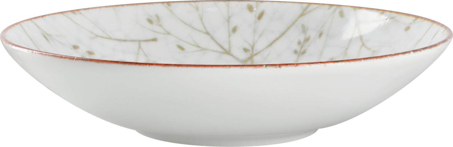 VEGA Eden Deep Plate, Hard Porcelain Round Soup Bowl, 5 cm Height, Digital Leaf Pattern, White/Beige, Dishwasher and Microwave Safe, Chip and Scratch Resistant