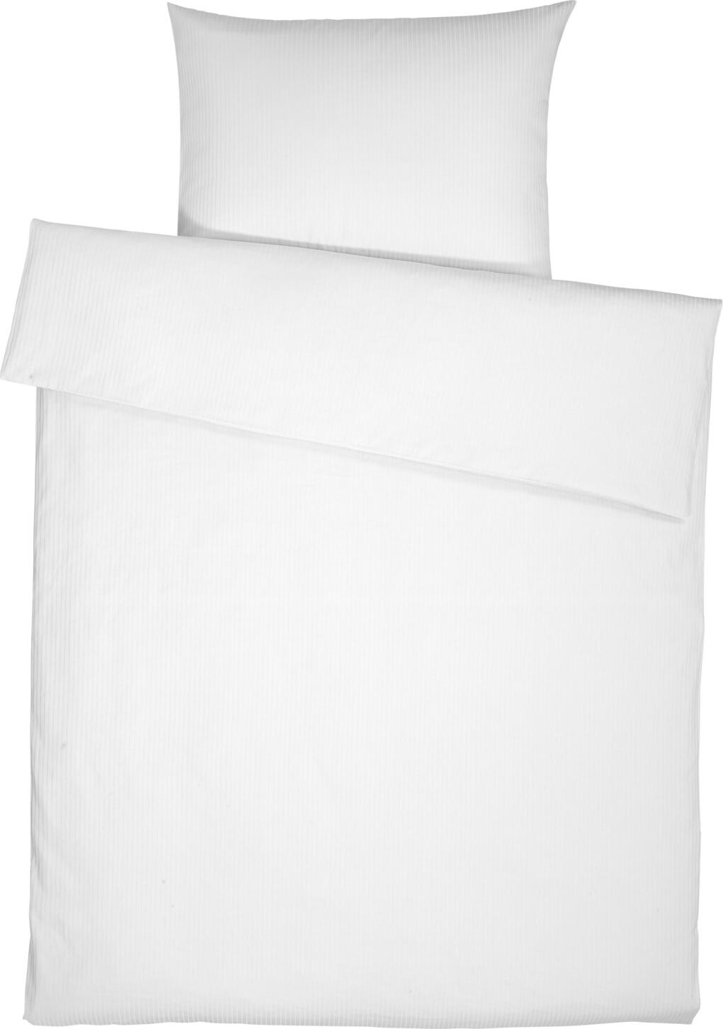 ERWIN M. LUSINI Solutions GmbH Bedding set Venedig 8 mm hotel closure Bettwäsche-Set Venedig 8 mm Hotelverschluss Bedding set Venedig 8 mm hotel closure; 140x200 cm (WxL), 70x90 cm (LxW); white Bettwäsche-Set Venedig 8 mm Hotelverschluss; 140x200 cm (BxL), 70x90 cm (LxB); weiß 100% cotton. Weight approx. 140 g/m². Elegant bed set with damask stripe design (8 mm). Retains the specified size after three washes. With hotel closure and bow darts. Mercerized. Thread count (TC) thread density: 180 threads per inch. Weave type: Damask 100 % Baumwolle. Gewicht ca. 140 g/m². Elegante Bettgarnitur mit Damast-Streifenmuster (8 mm breit). Erhält nach dreimaligen Waschen die angegebene Größe. Mit Hotelverschluss und Bogenabnähern. Mercerisiert. Thread Count (TC) -Fadendichte: 180 Fäden je Inch Webart: Damast