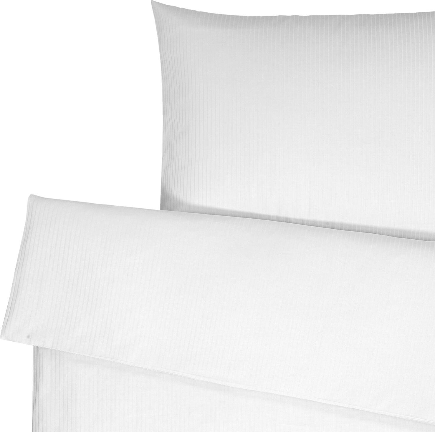 ERWIN M. LUSINI Venedig Bedding Set, 100% Mercerized Cotton Damask Stripe, Hotel Closure, 140x200 cm Duvet, 70x90 cm Pillowcase, White, OEKO-TEX Standard 100