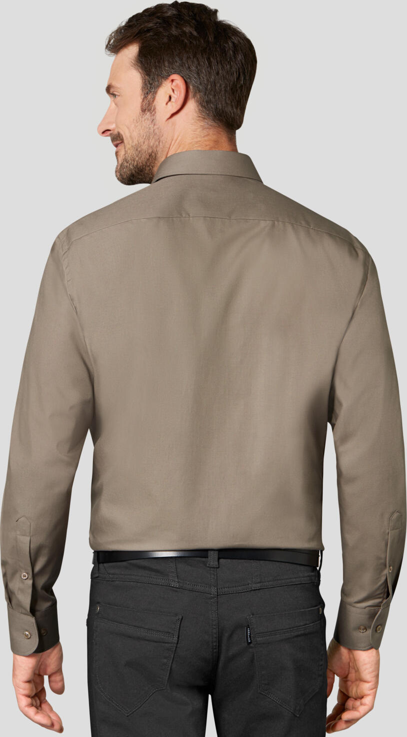 Jobeline Marc Men's Long Sleeve Shirt, 100% Cotton, Kent Collar, Patch Breast Pocket with Pen Slot, Straight Cut, Extra Long Back, Taupe