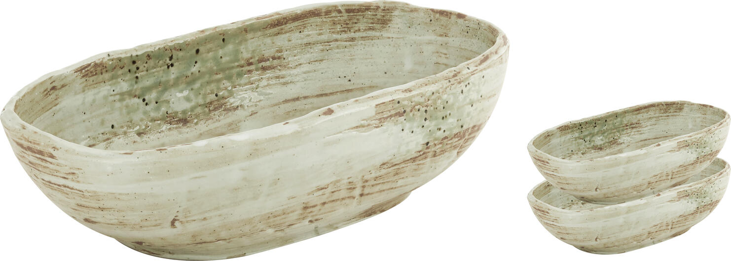 Set Boluri Ovale din Porțelan LUSINI Taoqi, 700 ml, Înălțime 5.5 cm, Design Multicolore cu Margini Irregulari și Pete, Aspect Handmade, Safe la Mașina de Spălat Vase și Cuptor cu Microunde