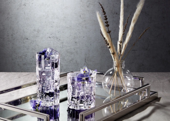 Стакан для лонг-дринков RCR Cristalleria Italiana Etna из хрусталя 340мл, современный геометрический граненый дизайн, прозрачный