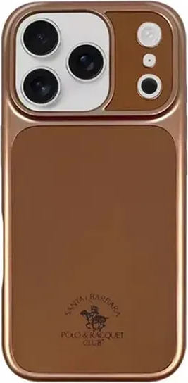 Santa Barbara Polo & Racquet Club Lucas Genuine Leather Case for Apple iPhone 17 Pro Max, Gold Matte Finish, Vintage Embroidered Design, Slim Fit, Shockproof, Premium Protection