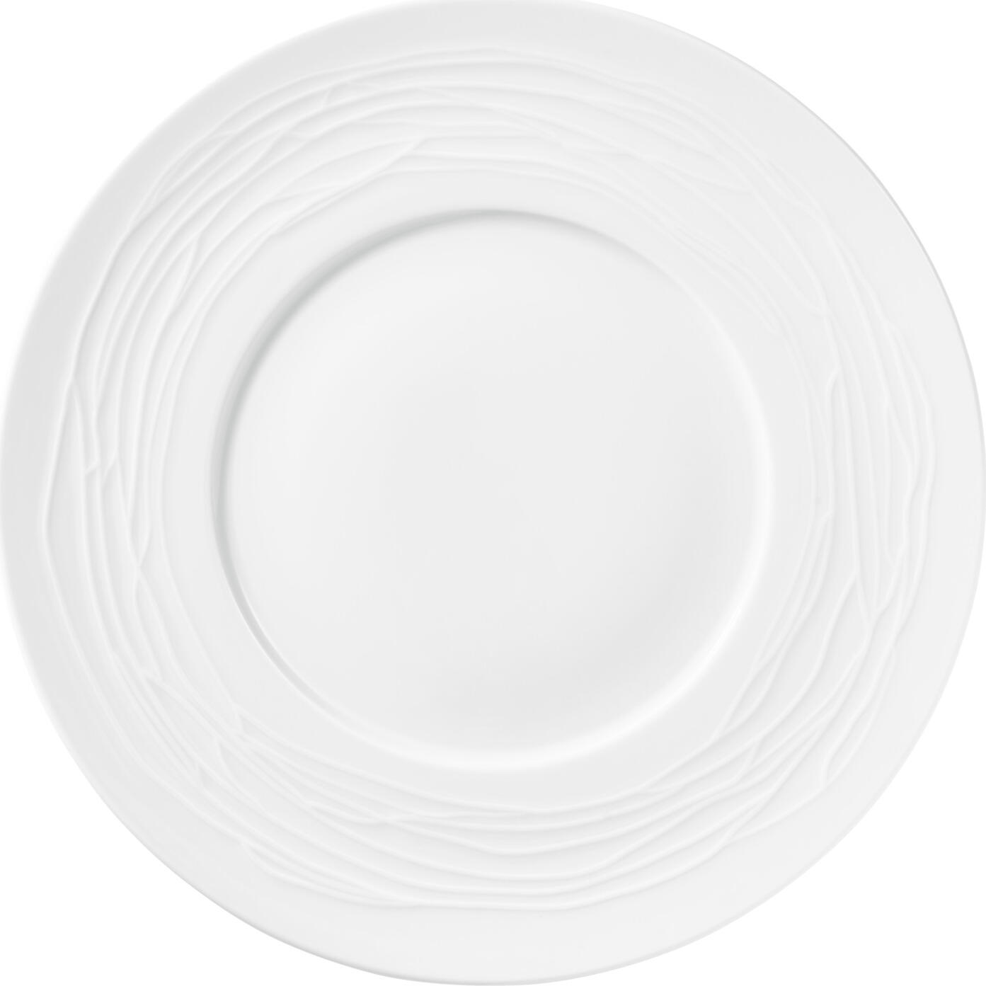 VEGA Taifun Porcelain Flat Plate, 6 pcs, White with Extravagant Relief Rim Pattern, Dishwasher and Microwave Safe