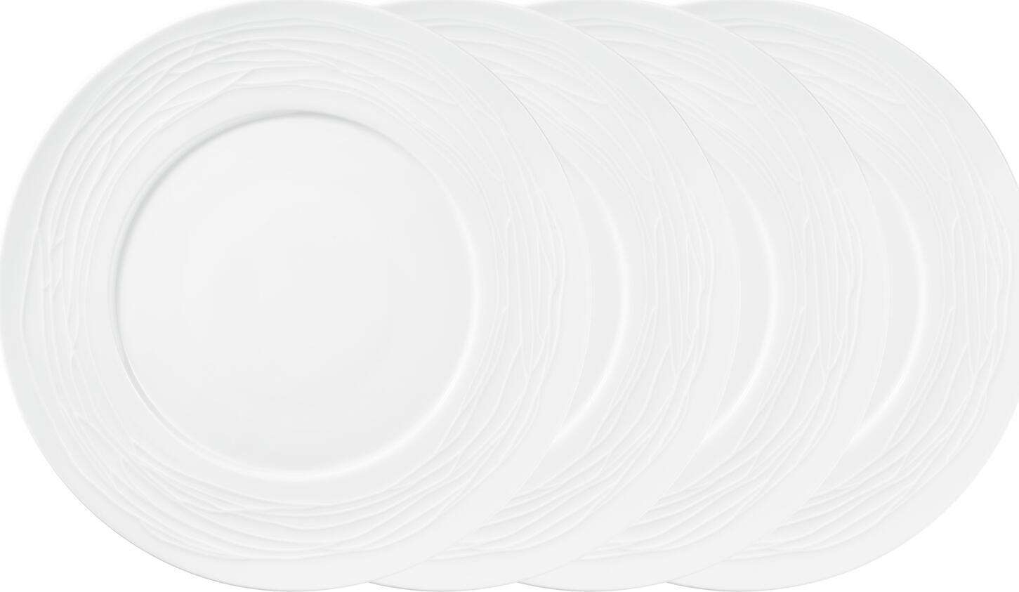 VEGA Taifun Porcelain Flat Plate, 31 cm, 4 pcs, White with Extravagant Relief Rim Pattern, Dishwasher and Microwave Safe