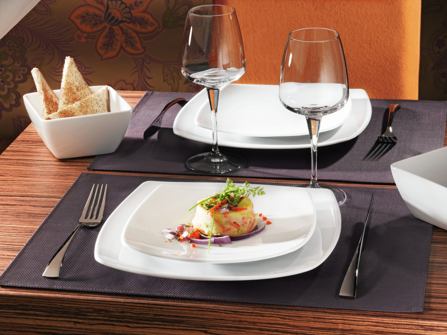 VEGA Bali Square Flat Plate, White Porcelain, 26.5 x 26.5 x 1.8 cm, Dishwasher and Microwave Safe