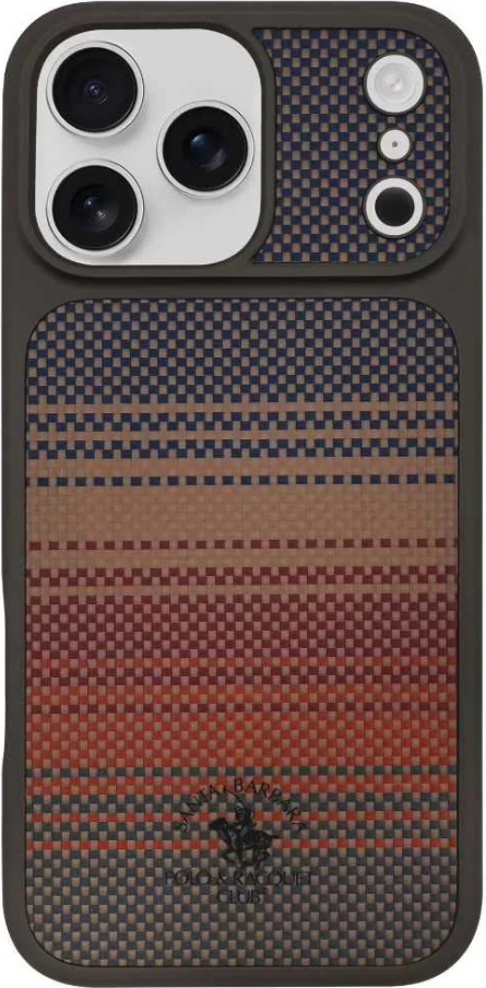 Santa Barbara Polo & Racquet Club Kyle Case for iPhone 17 Pro Max, Carbon Fiber and Leather, Orange, MagSafe Compatible, Shock-Absorbing Slim Cover