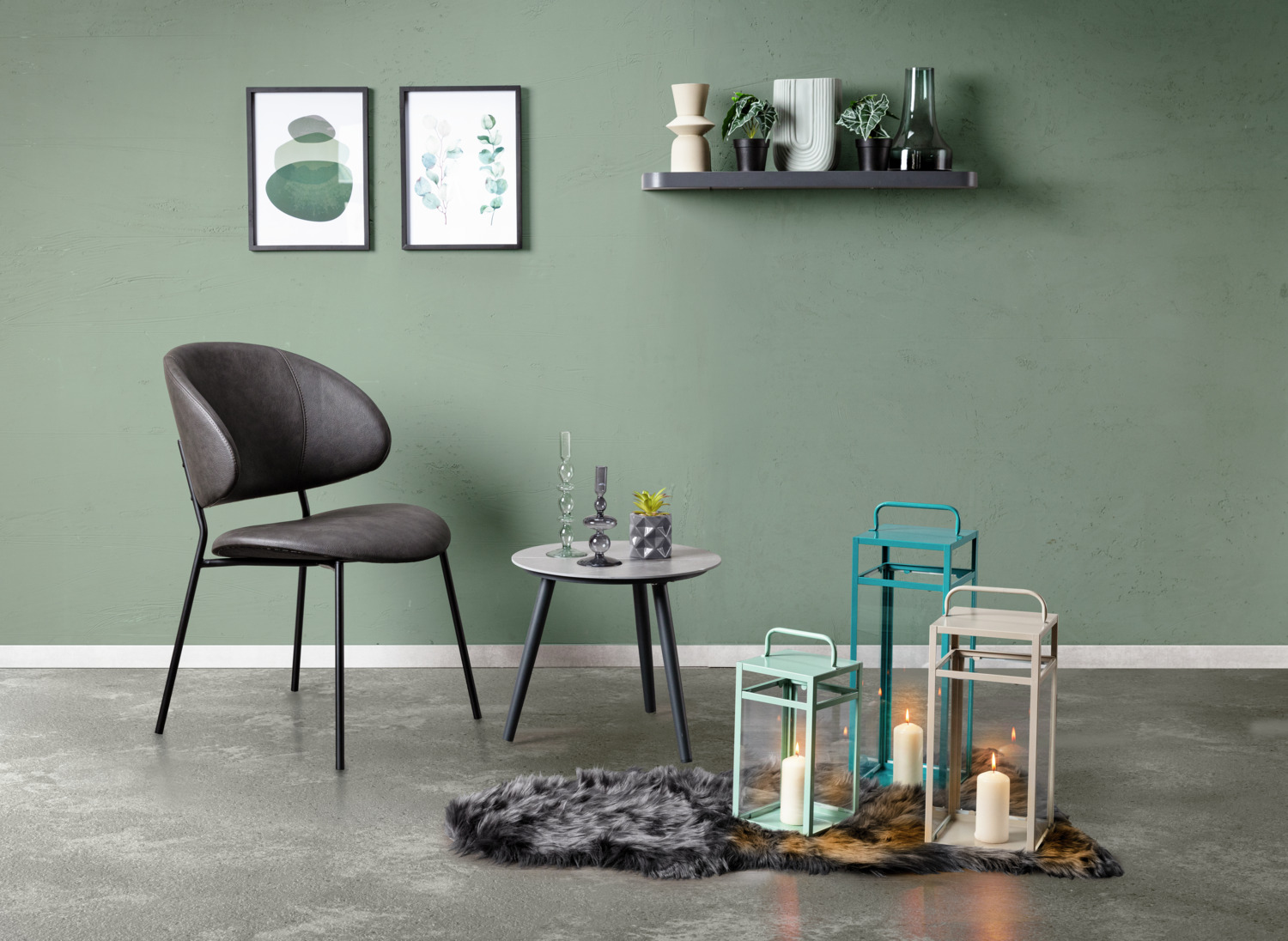 LUSINI Arvid Wall Art, Abstract Organic Design, 30 x 40 cm, Wooden Frame, Green and Grey on White Background, Includes Hanger
