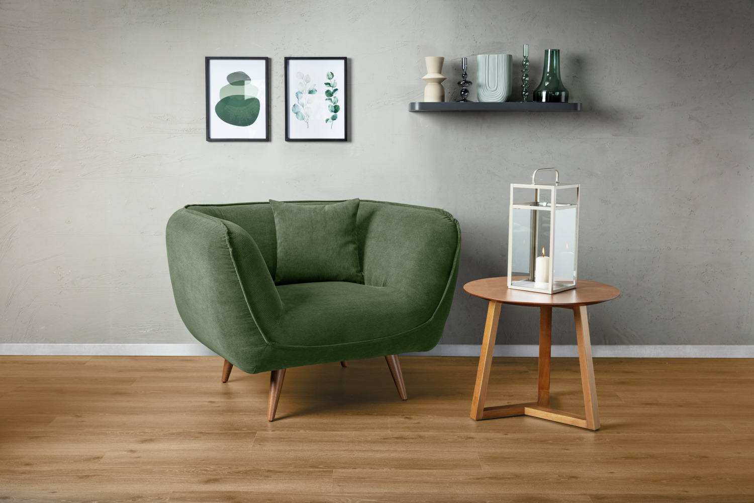 LUSINI Arvid Wall Art, Abstract Organic Design, 30 x 40 cm, Wooden Frame, Green and Grey on White Background, Includes Hanger
