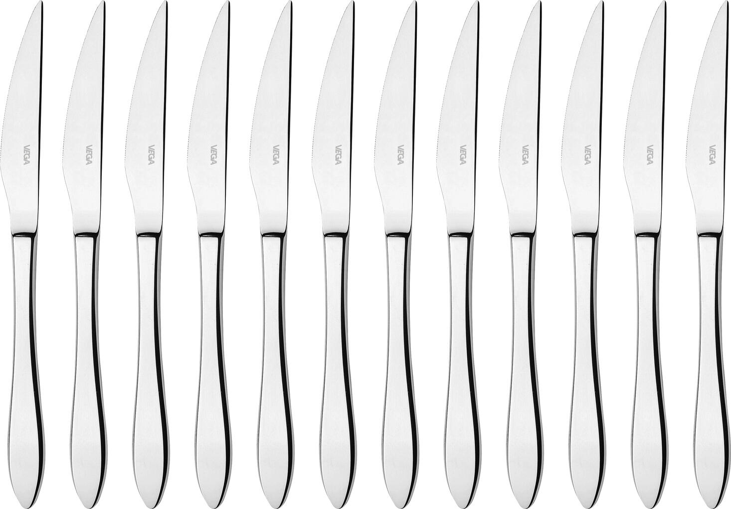 VEGA Salerno Pizza and Steak Knife, Chrome Stainless Steel 13/0, Mirror Polished, Serrated Edge, 22.5 cm, Silver