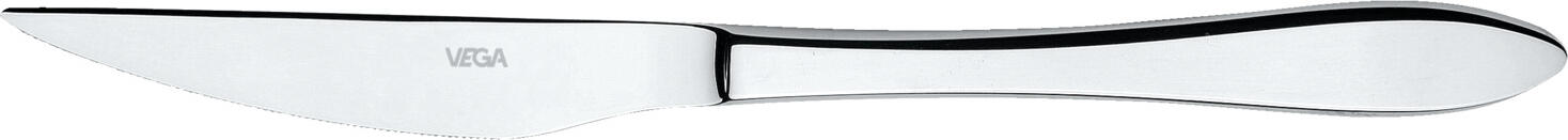 VEGA LUSINI Solutions GmbH Pizza/Steak knife Salerno Pizza-/Steakmesser Salerno Pizza/Steak knife Salerno; 22.5 cm (L); silver, handle silver; 12 piece / pack Pizza-/Steakmesser Salerno; 22.5 cm (L); silber, Griff silber; 12 Stück / Pack Chrome stainless steel 13/0. Timeless modern pizza/steak knife with slightly upward curved tip at the end of the handle. Mirror polished. Material thickness 3 mm (measured at the strongest point of the table fork). Dishwasher safe. Chrom-Edelstahl 13/0, rostfrei. Zeitlos modernes Pizza-/Steakmesser mit leicht nach oben gebogener Spitze am Griffende. Hochglanzpoliert. Gastronomiegerechte Materialstärke 3 mm (gemessen an der stärksten Stelle der Menügabel). Spülmaschinenfest.