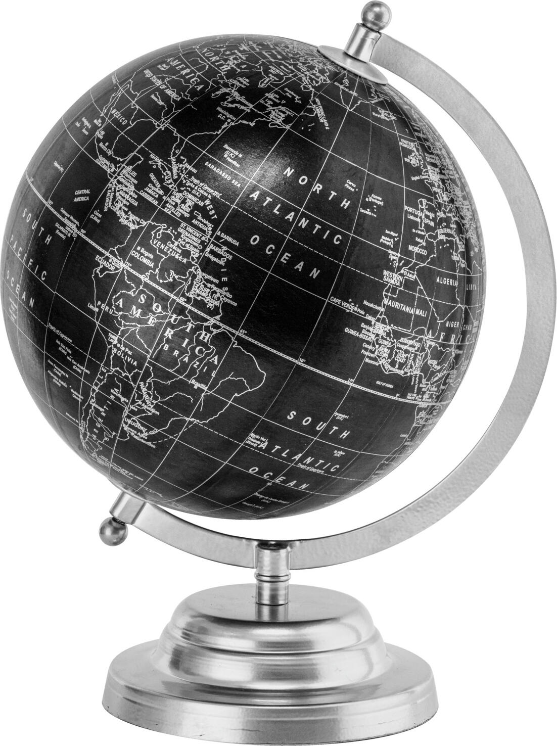Glob Decorativ Vega Verden, Sfera Decorativa din Metal si Plastic, Argintiu si Negru, 20 x 28 x 23 cm