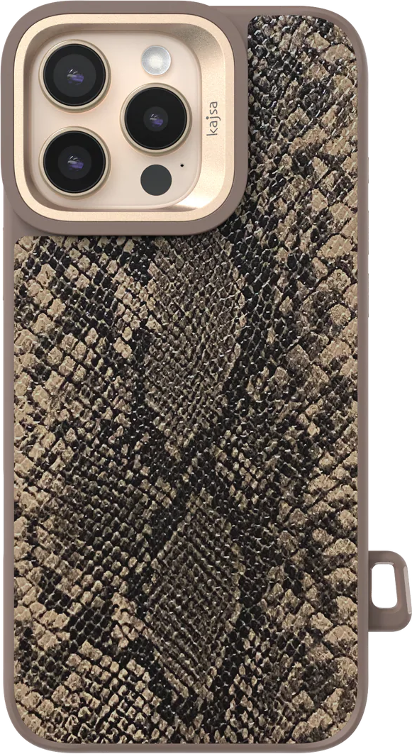 Husa Kajsa Glamorous pentru iPhone 16 Pro, Imprint Leopard, Protectie Shock si Cadere cu Margini Ridicate pentru Ecran si Camera, Bucla pentru Curea