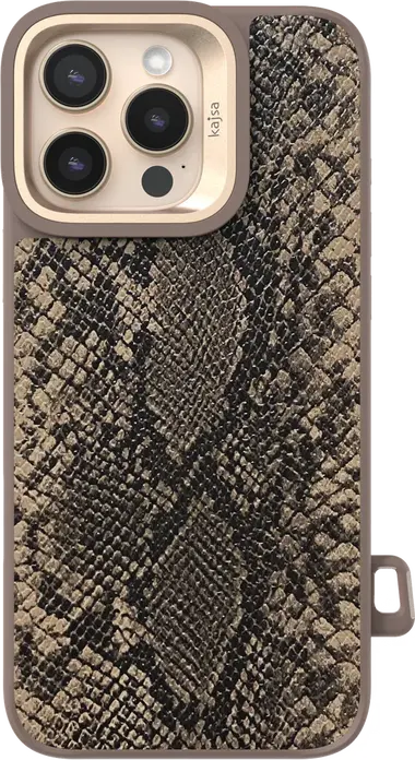 Husa Kajsa Glamorous pentru iPhone 16 Pro, Imprint Leopard, Protectie Shock si Cadere cu Margini Ridicate pentru Ecran si Camera, Bucla pentru Curea