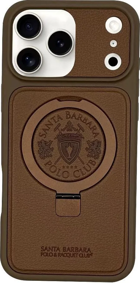 Santa Barbara Polo & Racquet Club iPhone 17 Pro Case, Premium Textured Leather-like Surface, Integrated Ring Holder Stand, Slim Protective Cover