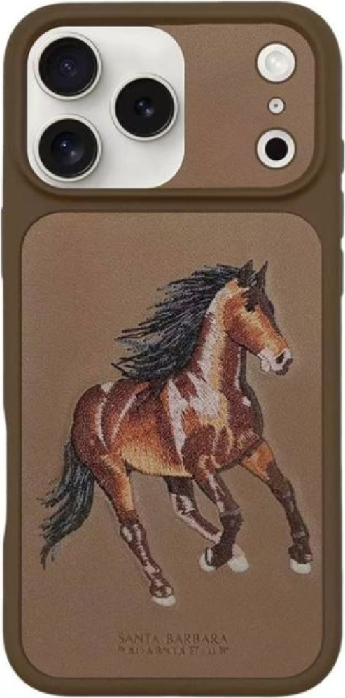 Чехол для телефона Santa Barbara Polo Club Boris из натуральной кожи для iPhone 17 Pro Max, Коричневый, защита от ударов и царапин, дизайн с вышивкой лошади