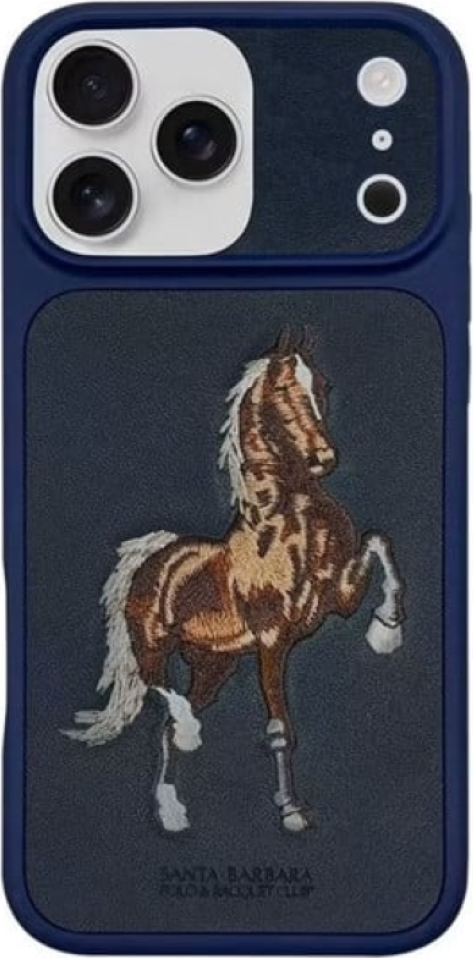 Husa pentru telefon Santa Barbara Polo Club Boris din Piele Naturala pentru iPhone 17 Pro Max, Albastru, Protectie Impact si Zgarieturi, Design cu Broderie Cal