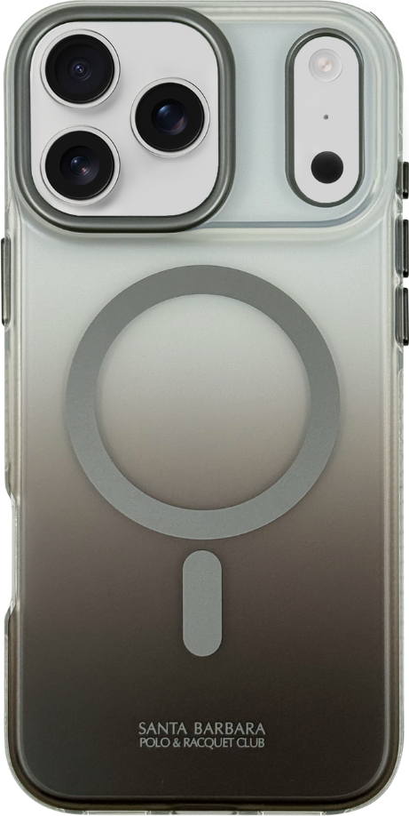 Husa Protectie Santa Barbara Polo & Racquet Club Augus pentru iPhone 17 Pro Max, Cover Transparent Gradient Negru cu Inel MagSafe Integrat